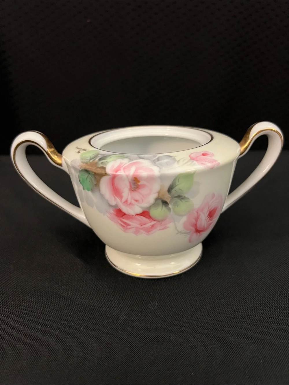 Aichi China  Porcelain Sugar and Creamer Set with Gold Trim - Pink Roses